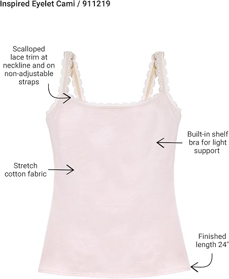 b.tempt'd Inspired Eyelet Shelf Bra Cami, Style# 911219, S-XL
