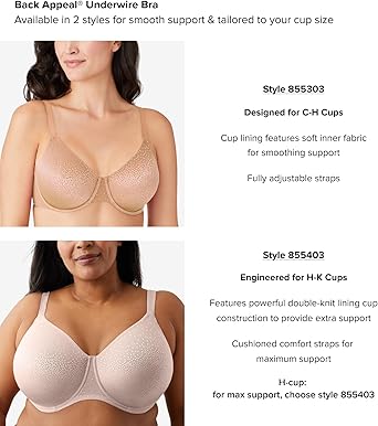 Wacoal Back Appeal Underwire Bra, Up to H Cup Sizes, Style # 855303